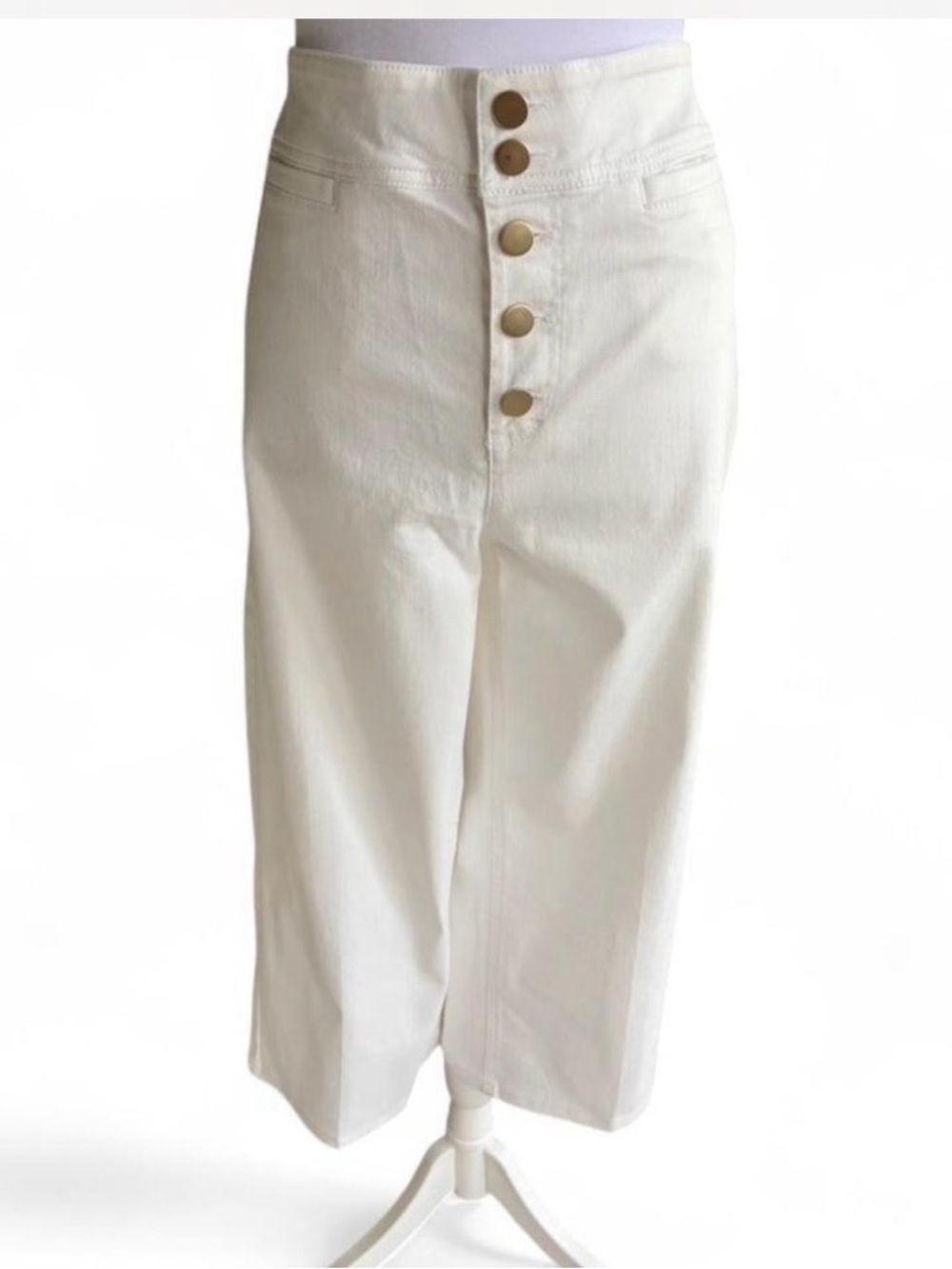 J. McLaughlin White High-Rise Wide-Leg Button-Front Pants - Picture 2 of 8